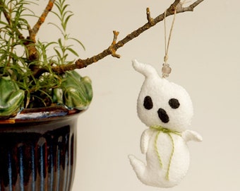 Ghost Doll Ornament, Wool Felt Ghost Ornament, Halloween Plushie Decoration *Ready to Ship