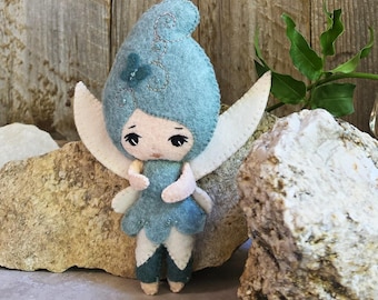 Felt Blue Fairy Doll: Handmade Collectible Wool Fairy Tale Plushie