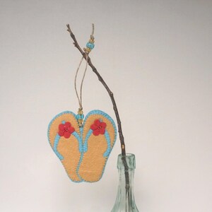 Handmade Wool Felt Flip Flop Ornament: Summer Beach Decor
