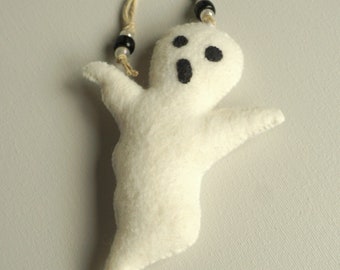 Ghost Ornament #1, Fat Ghost Wool Felt  Halloween Decoration * Ready to ship