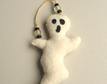 Wool Felt Ghost Ornament #2, Curvy Ghost Halloween Decoration * Ready to Ship