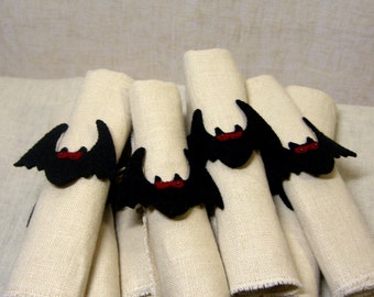 Felt Bat Napkin Rings, Halloween Party Decor, Set of 6 Wool Felt Bats, Hallowen Party Decoration *Made to Order