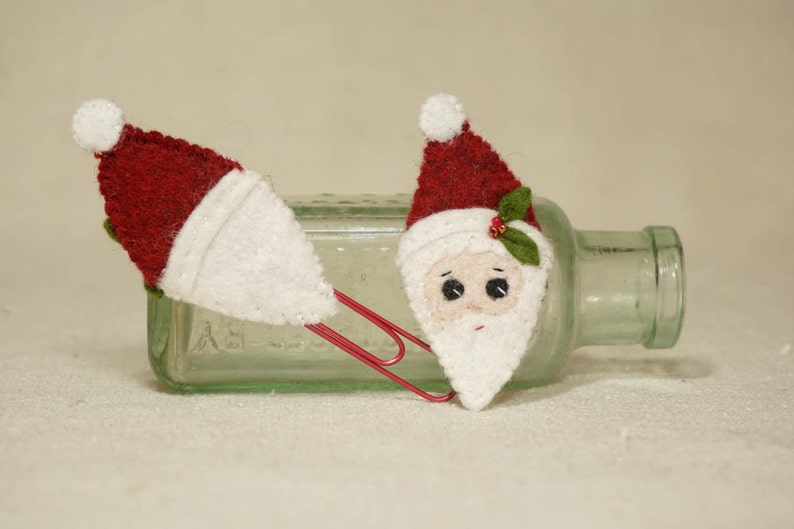 Christmas Santa Book Marker, Santa Red Paper Clip, Wool Felt Christmas Decoration Ready to ship image 1