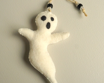 Wool Felt Ghost Ornament #3, Slim Ghost Halloween Decoration * Ready to Ship