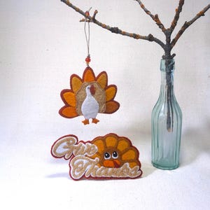 Wool Felt Turkey Ornament, Give Thanks Title, or Set, Beaded Thanksgiving Turkey with Felt in Autumn Colors *Ready to ship