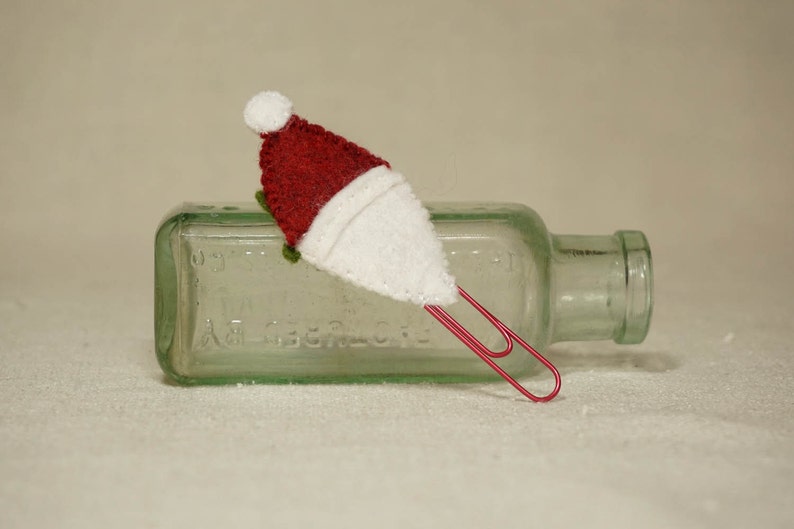 Christmas Santa Book Marker, Santa Red Paper Clip, Wool Felt Christmas Decoration Ready to ship image 3