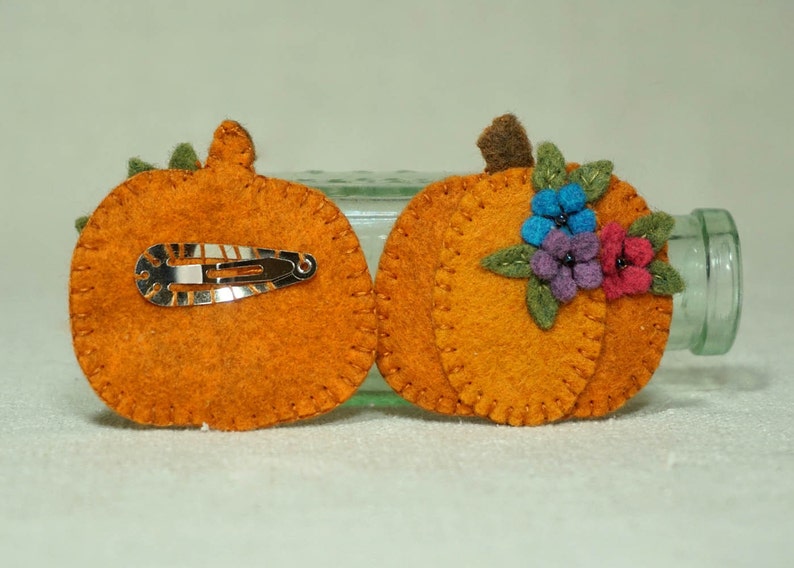 Felt Pumpkin Hair Clip, Wool Felt Halloween Barettt, Thanksgiving Pumpkin Ready to Ship image 1
