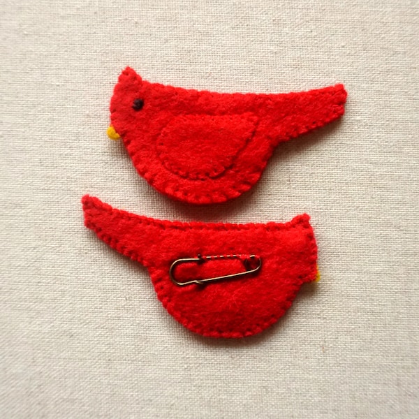 Cardinal Minis, Barrette, Pin, Magnet, Napkin Ring, Paper Clip, Velcro, Charm - Wool Felt *Ready to Ship