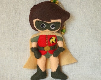 Robin Doll Ornament, Wool Felt Super Hero Ornament, Wool Felt Art Doll *Made to Order