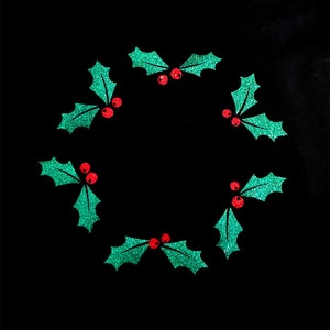 Tissu pailleté HOLLY BERRY thermocollant sur tshirt 2 pouces applique en vinyle correctif autocollant sticker décoration de bas de Noël pull vert
