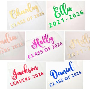 Custom Iron on School leavers GRADUATION class of 2026 personalise t shirt transfer name text heat patch HTV decal vinyl for tops shirts DIY
