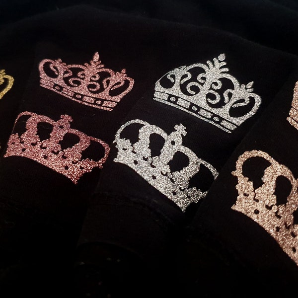 fabric glitter crown iron-on hotfix fancy costume personalise tshirt jumper transfer applique patch htv decoration king queen coronation