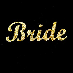 wedding bridesmaid transfer iron on t shirt hen party gold glitter patch letters decal image 3