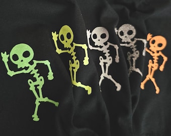 Halloween skeleton heat iron on hotfix vinyl decoration costume t shirt patch orange black green purple glitter kids decal patch applique