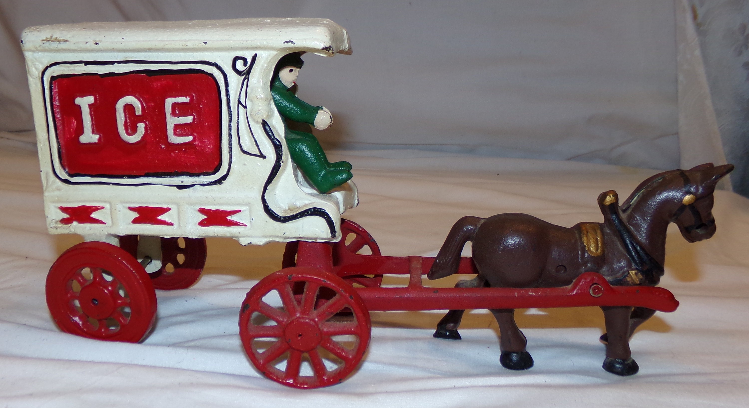 Vtg Cast Iron Horse Drawn Ice Cart Wagon with Driver Toy Etsy