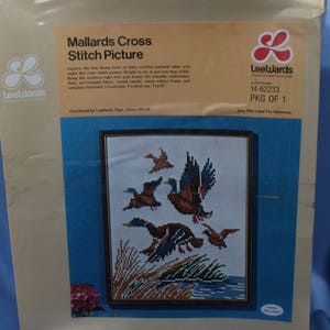 Lee Wards Creative Crafts Mallards Cross Stitch Picture Ducks Kit Vtg Sealed