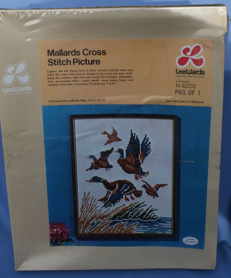 Lee Wards Creative Crafts Mallards Cross Stitch Picture Ducks Kit Vtg