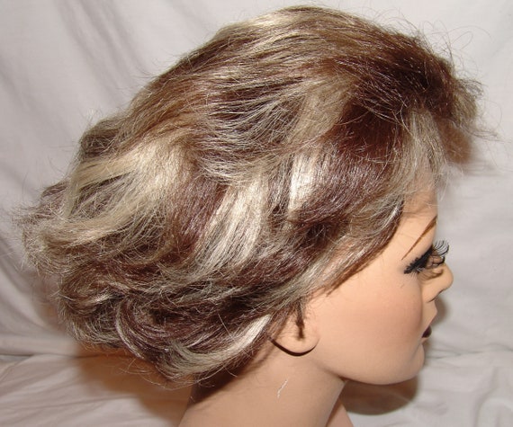 Vtg Modacrylic Wig Salt Pepper Brown White Hair P… - image 6