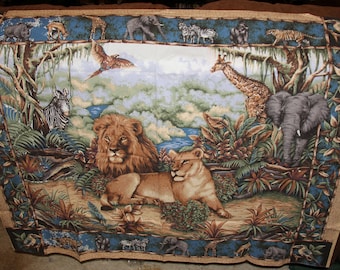 Spring Industries, NOS, Fabric, Panel, Fabric Panel, Safari, Wild Animals, Animals, Lion, Giraffe, Zebra, Elephant, Sewing, Craft