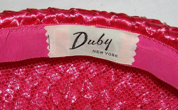 Duby New York Vtg Bright Pink Woven Straw Hat 21"… - image 7