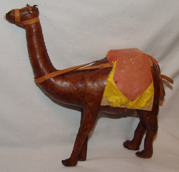 Vintage Trio of Leather Camel Figurines Leather Souvenir Camels Egyptian Camel Figurines Stuffed Leather Camel Hand Made Leather Camel