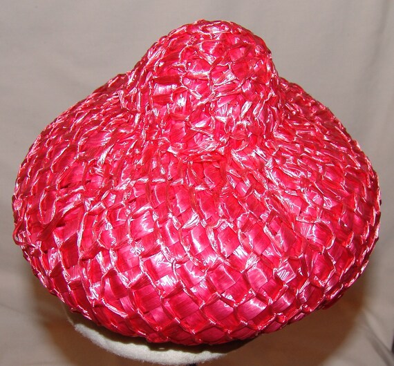 Duby New York Vtg Bright Pink Woven Straw Hat 21"… - image 3
