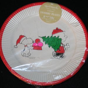 Snoopy Vtg Hallmark plant eine Partei Dessert Teller NOS Charlie Brown Christmas