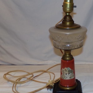 Vtg Glass Lamp Light Desk Table Red Clear Metal Base Retro Electric
