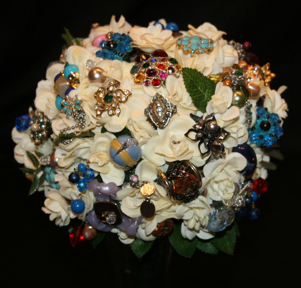 Vtg Costume Jewelry Bouquet Colorful W/ Ivory Roses 7 Etsy