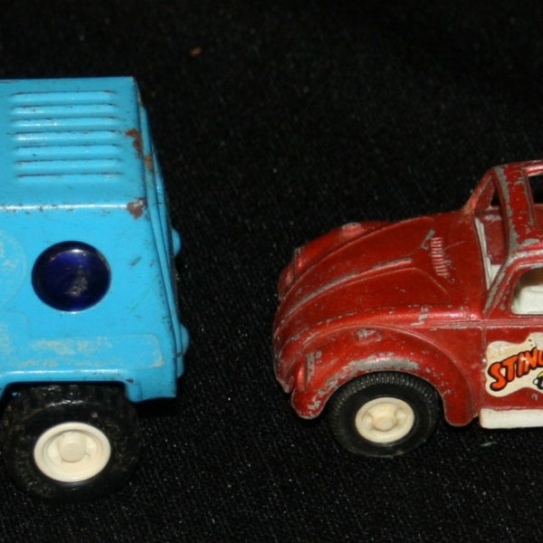 Lot 2 Vtg Metal Toy Cars Blue Van Buddy L Corp and Stingin Bug Tootsie Toy Diecast Die Cast Vintage