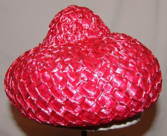 Duby New York Vtg Bright Pink Woven Straw Hat 21"… - image 5