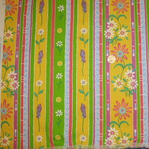 Concord Fabrics Starlet Vtg Fabric Home Division 2&quot; yds x 55&quot; New Yellow Bright Stripes Striped Floral Print Dupont Teflon Retro