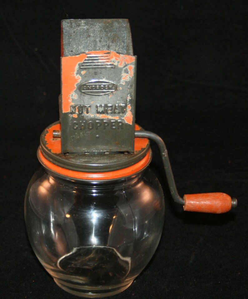Vtg Androck Nut Meat Chopper Wooden Handle Glass Jar Vintage Etsy