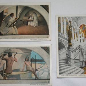 Postcards Vtg Lot 3 pcs Evolution of the Book Series Manuscript Hieroglyphics Grand Staircase Collectible