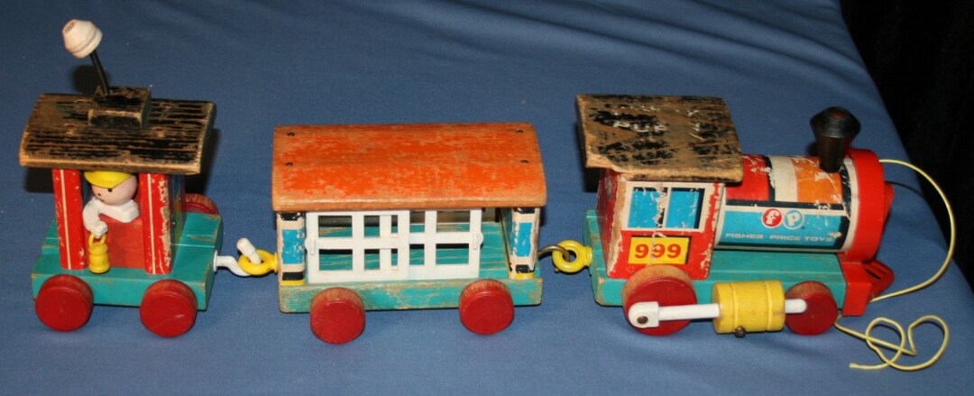 Huffty Raa Raa Train Set Vtg Fisher Price Huffy Puffy Railroad Train 3 Pcs Wood Wooden Pull Toy ...