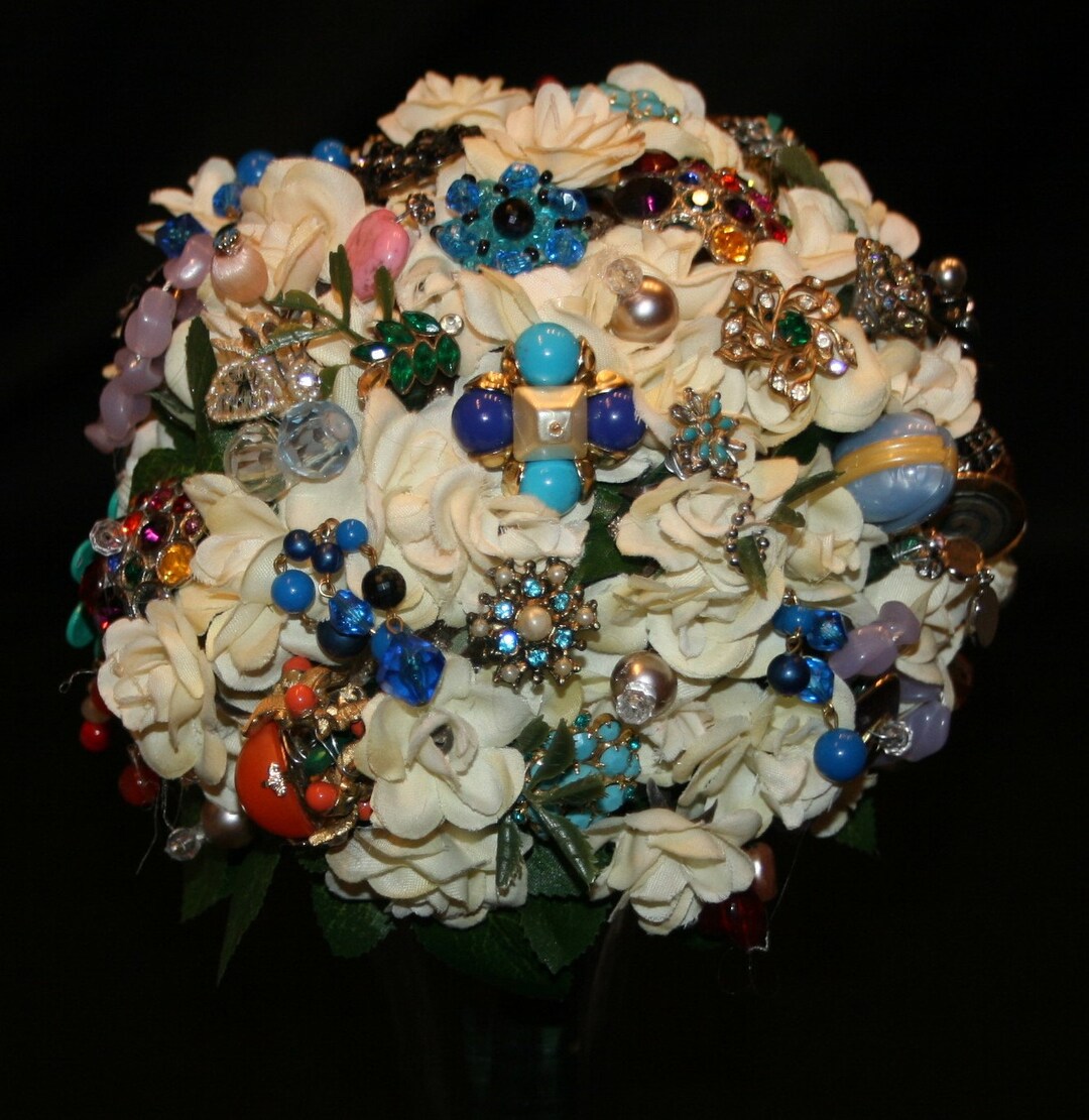 Vtg Costume Jewelry Bouquet Colorful W/ Ivory Roses 7 Etsy