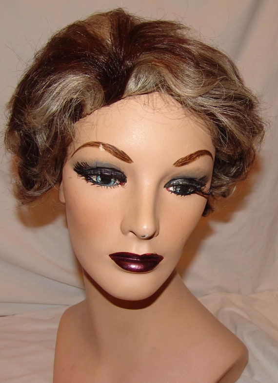 Vtg Modacrylic Wig Salt Pepper Brown White Hair P… - image 1