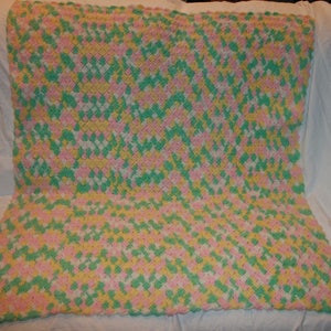 Crochet Baby Blanket 48&quot; x 41&quot; Crocheted Afghan Throw Handmade Unisex Pastel Homemade