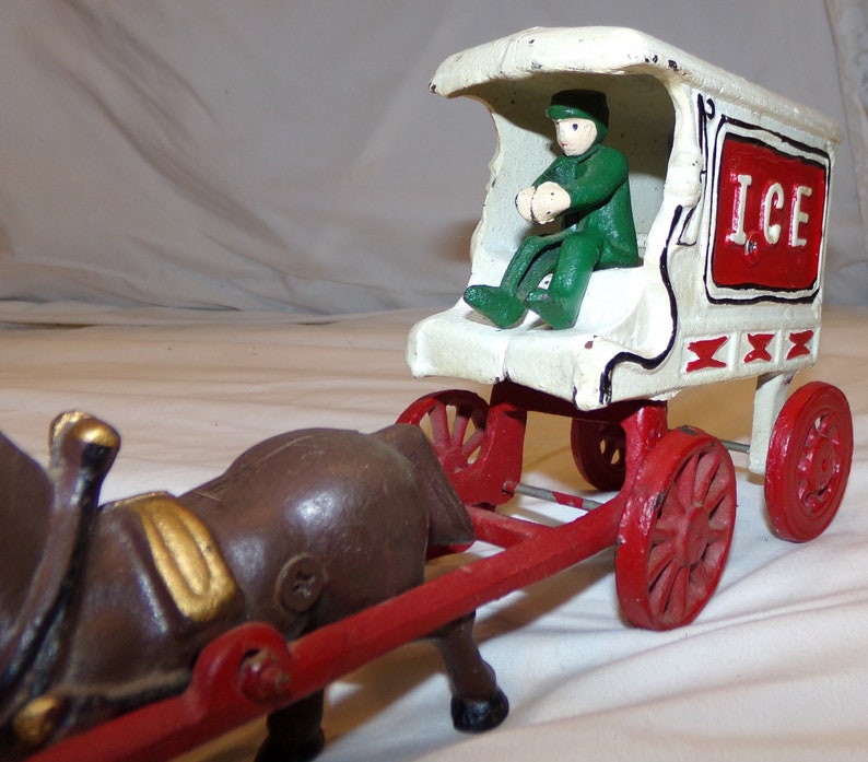 Vtg Cast Iron Horse Drawn Ice Cart Wagon With Driver Toy Etsy