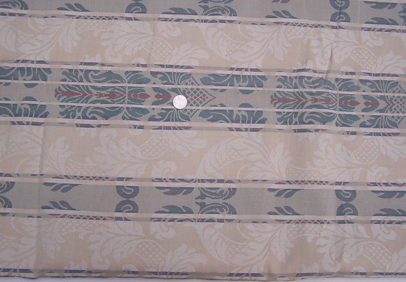 Beautiful Upholstery Drapery Fabric 6+yds x 53 Beige Green Scrolls Wallpaper Baroque Vtg
