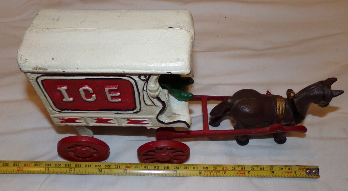 Vtg Cast Iron Horse Drawn Ice Cart Wagon with Driver Toy Etsy