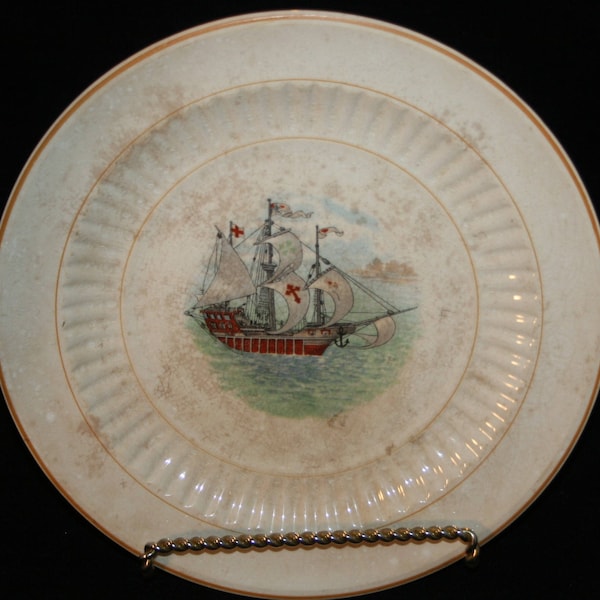 Vtg KT & K Knowles Taylor and Knowles Pottery Co China Plate Ship Nautical Boat Schooner