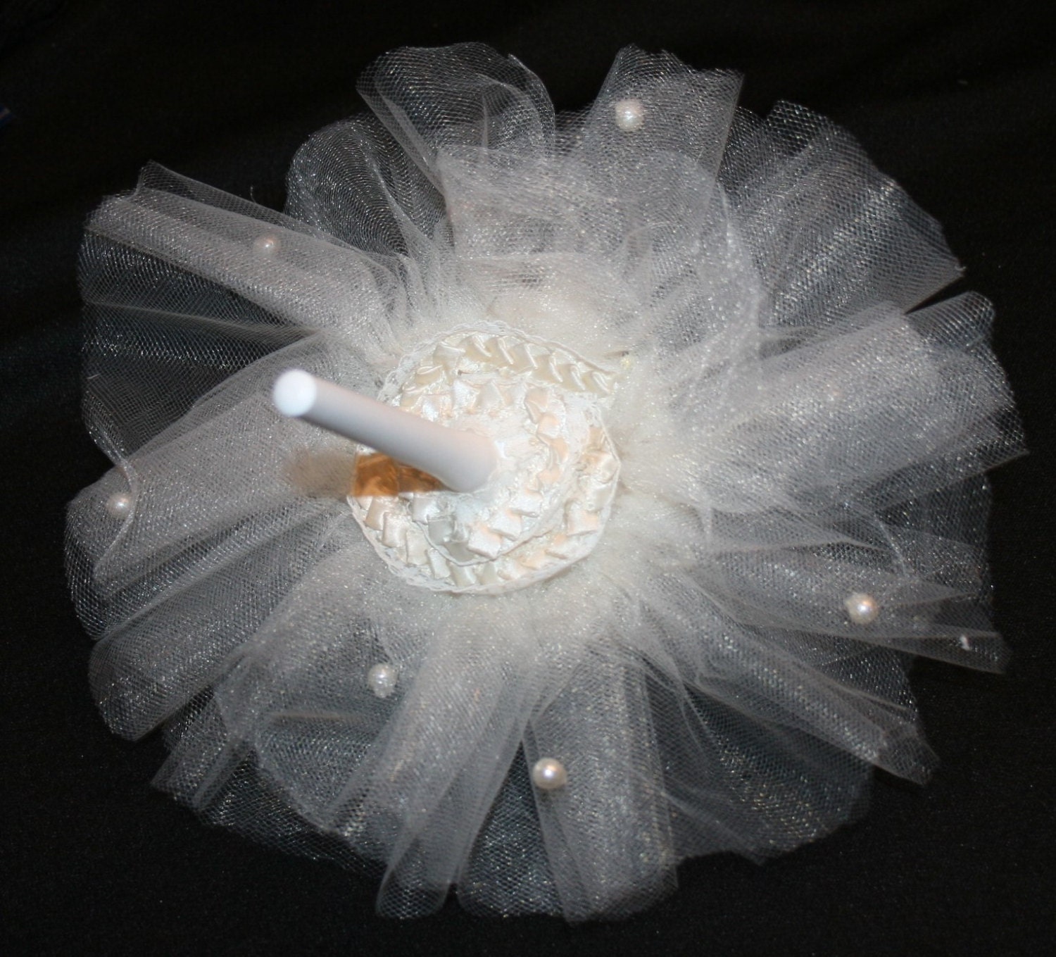 Elegant Vintage Costume Jewelry Bouquet Ivory 10 Diameter Tulle Pearls