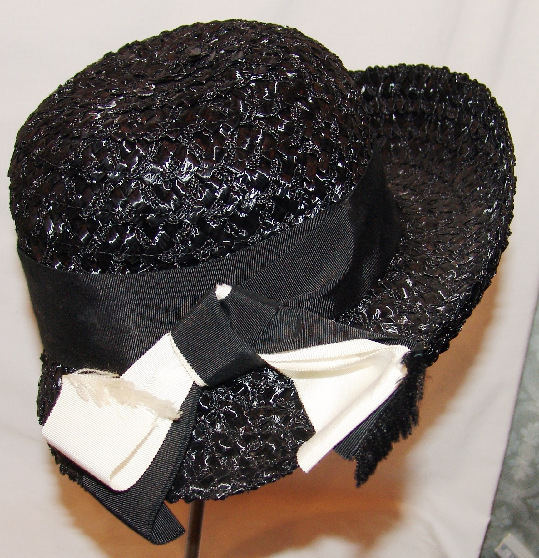 Melinda Original Beautiful Womens Black Vtg Hat 22 1/2 Woven  display picture 3