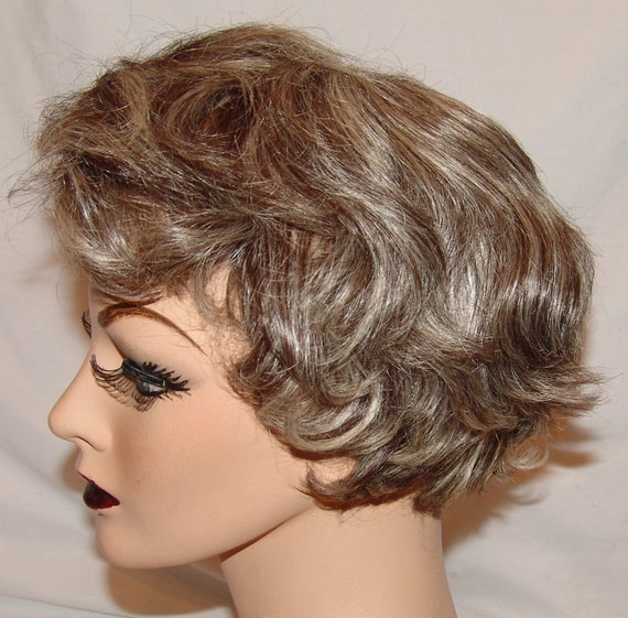 Vtg Modacrylic Wig Salt Pepper Brown White Hair P… - image 3
