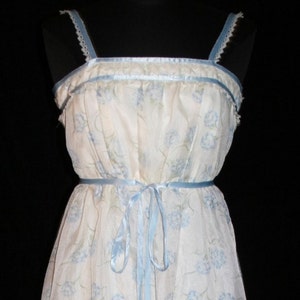 Vtg Womens Lorrie Deb Sz 9 / 10 Dress 1970&#39;s Blue Layers Sheer Floral Long Formal Gown Vintage Ribbon