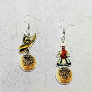 Mystery Science Theater 3000 Crow, Tom Servo y Planet Logo MST3K - Pendientes de gancho de plata de ley 925 - Hechos a mano por artistas