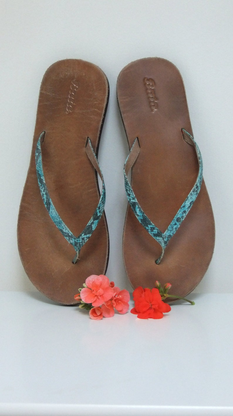 teal leather sandals
