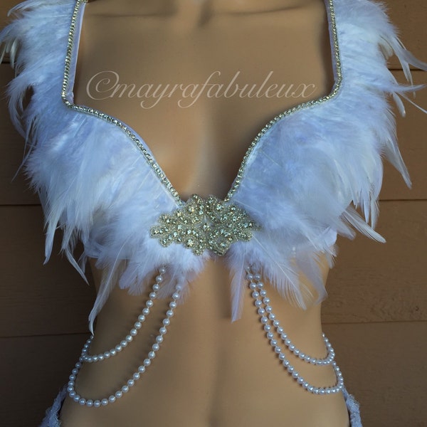 Free U.S. Shipping -36A Angel Rave Bra / White Wonderland / NYE - Mayrafabuleux Original Design