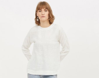 Breezy linen top with drop shoulder and long sleeves. Washed soft linen blouse for women. 9 Colours